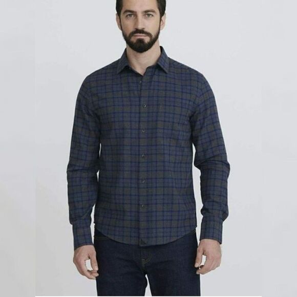 UNTUCKit Men Macari Blue Plaid Light Flannel Long Sleeve Button Up Shirt Large - Picture 1 of 6